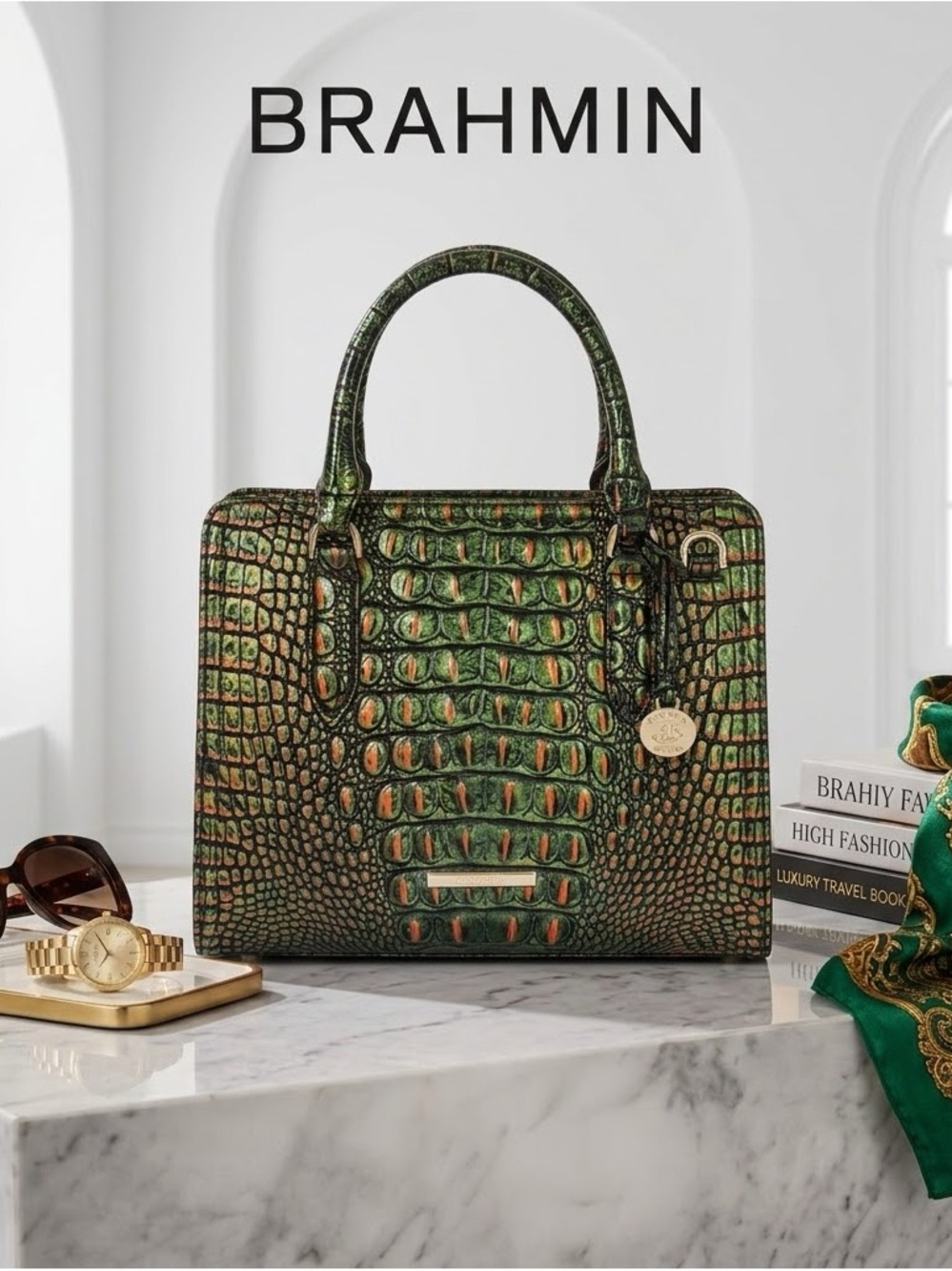 Brahmin Cami Satchel Samba Green Melbourne Leather